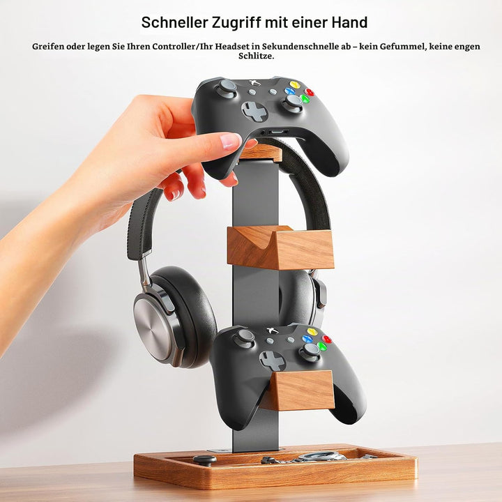 Controller und Kopfhörer Ständer aus Massivholz, Kopfhörer Halterung Halter aus Holz, Headset Stände