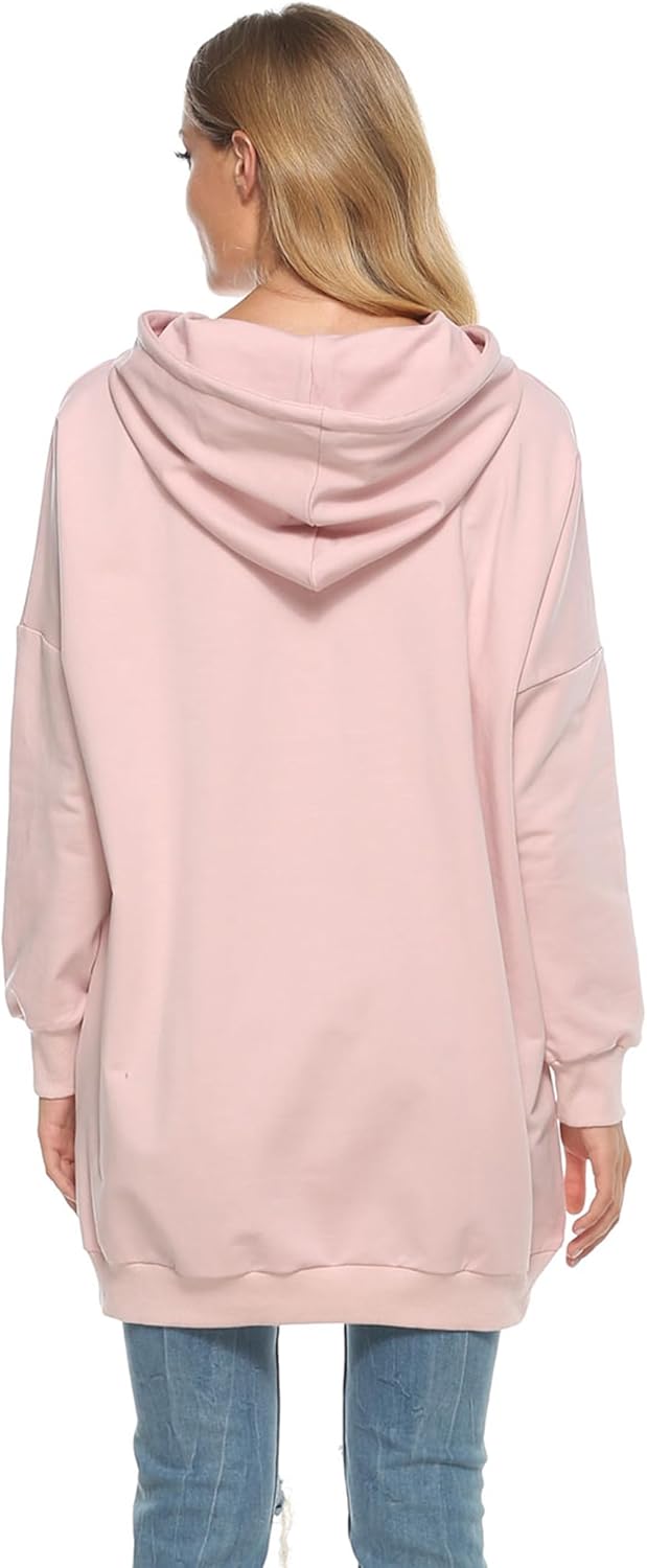 Famulily Damen Oversized Hoodie Kleid Baumwolle Lang Sweatshirt mit Kapuze Einfarbige Kapuzenpullove