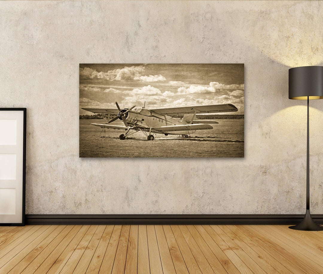 islandburner Bild Bilder auf Leinwand Altes Flugzeug, Doppeldecker Wandbild, Poster, Leinwandbild JB