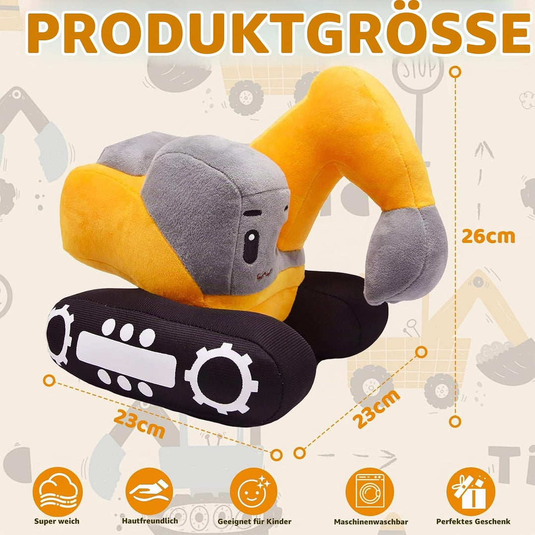 Süsses Bagger Kuscheltier für Kinder – 26x23cm Plüsch Bagger Spielzeug mit realistischem Design, wei