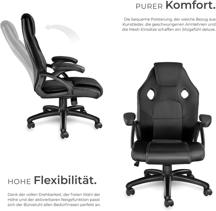 tectake® Racing Bürostuhl, Gaming Stuhl mit Wippfunktion, Chefsessel, Drehstuhl mit Rollen, höhenver