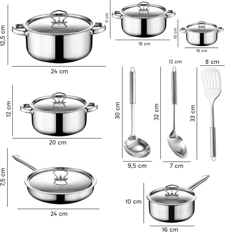 Retoo Topf und Pfannenset Induktion 15-teilig Kochtopf Set mit Deckel, 3 Schöpfkellen, Pfanne, Topfs