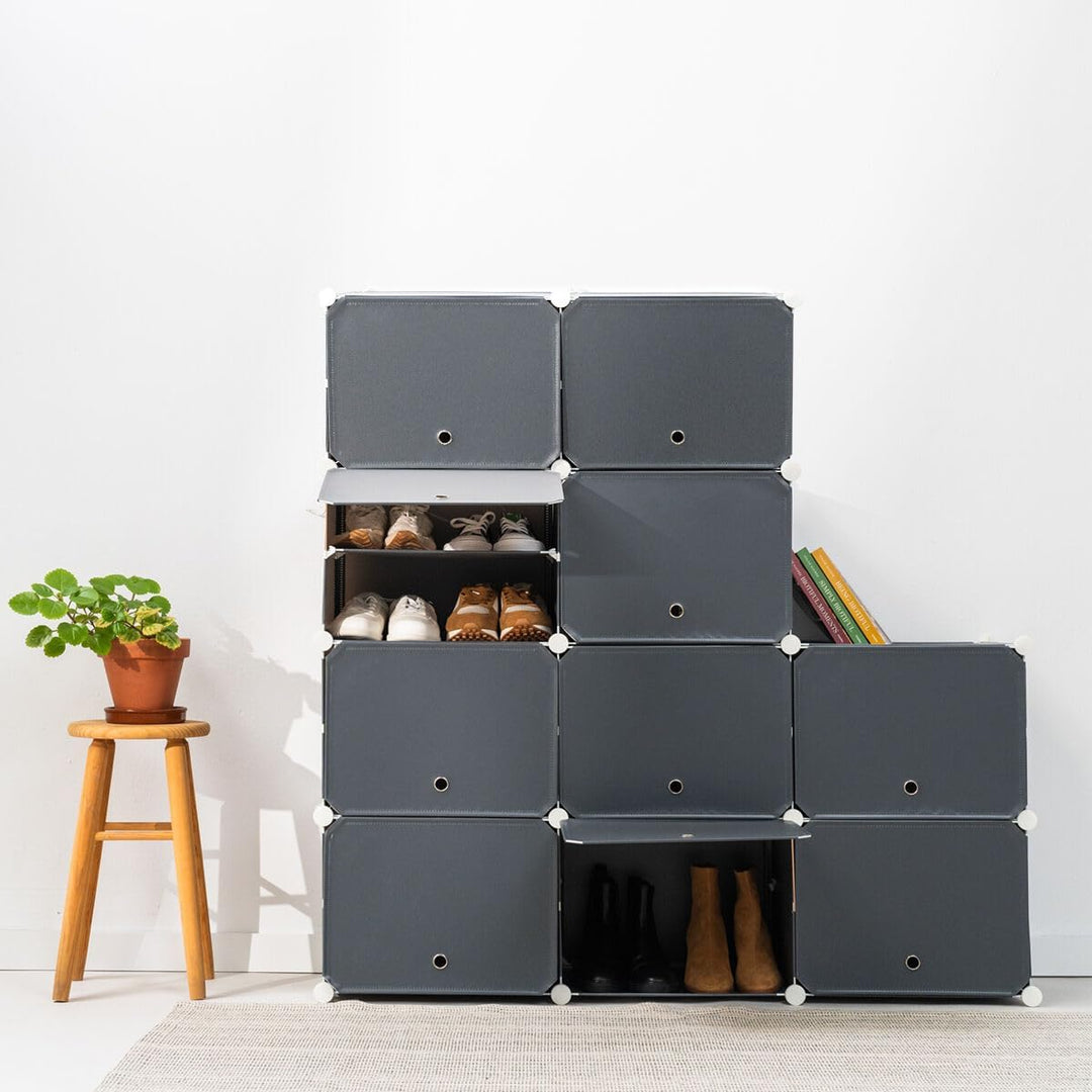 InnovaGoods® Tragbares modulares Schuhregal, 8 Module, 14 Fächer für 28 Paare, inklusive Kleiderstan