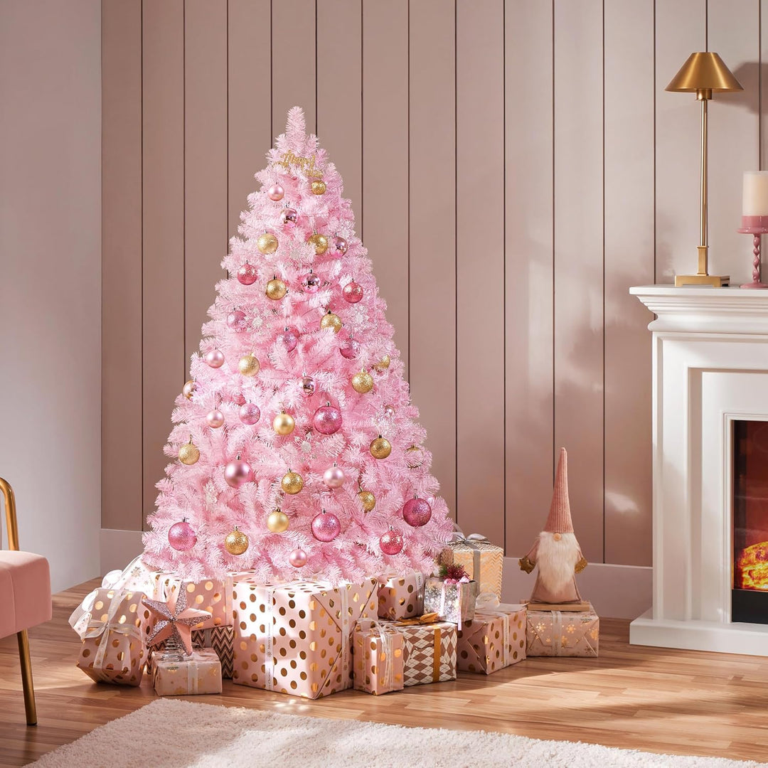 Yaheetech 154cm Künstlicher Weihnachtsbaum Rosa, Tannenbaum mit 398 Spitzen & Faltbarem Metallstände