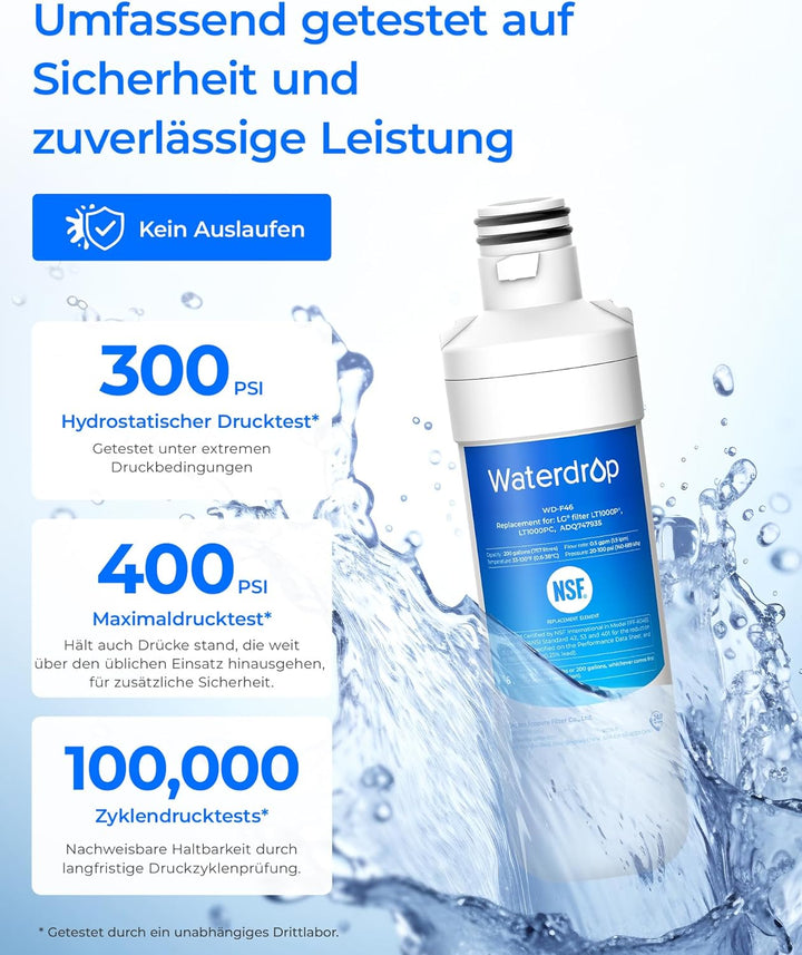 Waterdrop LT1000PC Kühlschrank-Wasserfilter, kompatibel mit LG® LT1000P®, ADQ74793501, ADQ74793502,