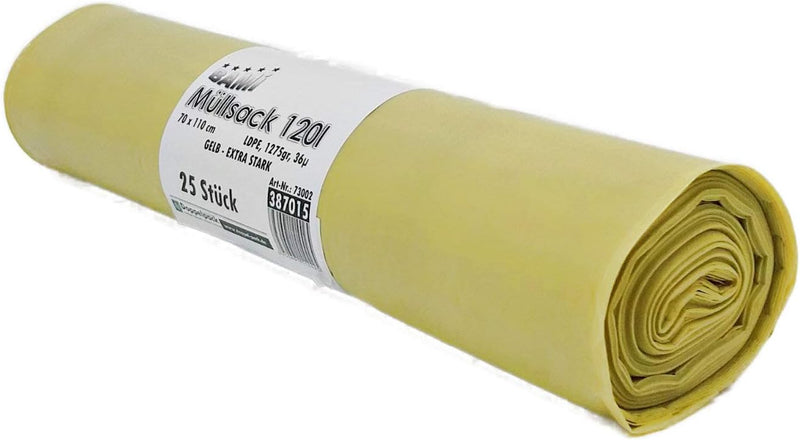 BAMI 250 Stück Müllbeutel Müllsack Abfallsack 120 Liter 70 x 110 cm, LDPE Typ60-36µ (á Rolle 1275g)