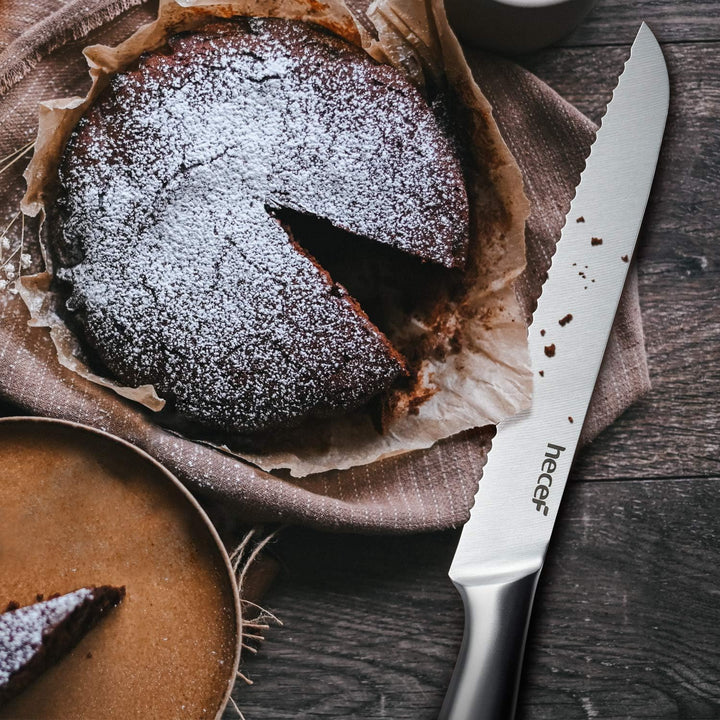 hecef Silbernes Küchenmesserset mit Hohlem Griff, Hochglanzpoliertes Edelstahlmesser, Gesandstrahlte