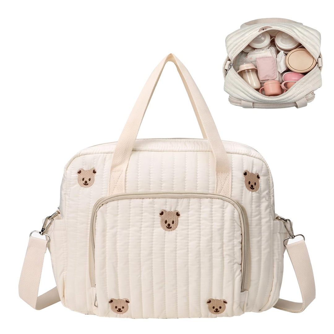 Wickeltasche Neugeborene gross, Mama Tasche Baumwolle mit Stickerei