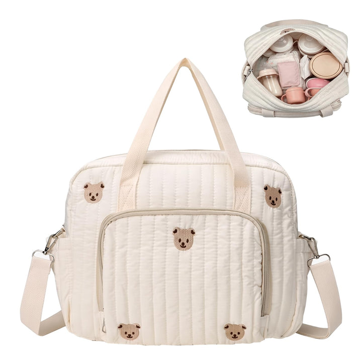 Wickeltasche Neugeborene gross, Mama Tasche Baumwolle mit Stickerei