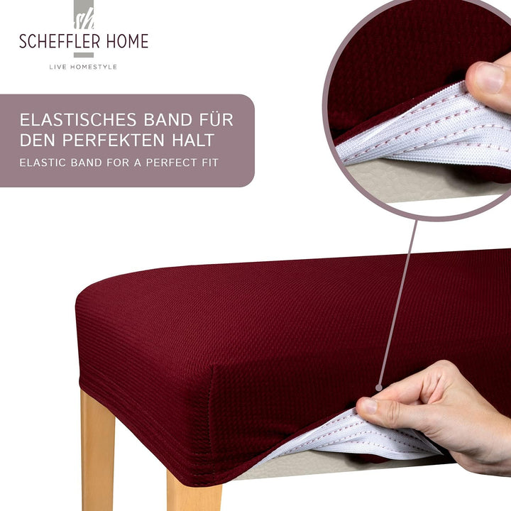 SCHEFFLER-Home Stuhlhussen Stretch Mia/Stretch Stuhlhussen Natur 4er Set/Microfaser Stuhl Bezug wasc