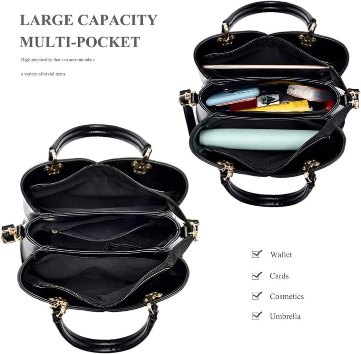 NICOLE & DORIS Elegante Damen Handtasche mit Mehreren Taschen Schultertaschen aus PU-Leder Henkeltas