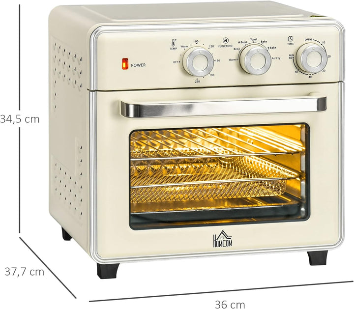 HOMCOM Minibackofen 20L, 5 in 1 Pizza-Ofen inkl. Backblech Set, Frittierkorb, Krümelblech, 1 Std. Ti