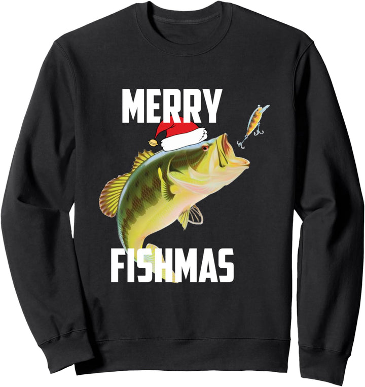 Merry Fishmas Ugly Christmas Bass Santa Hat Christmas Pajama Sweatshirt
