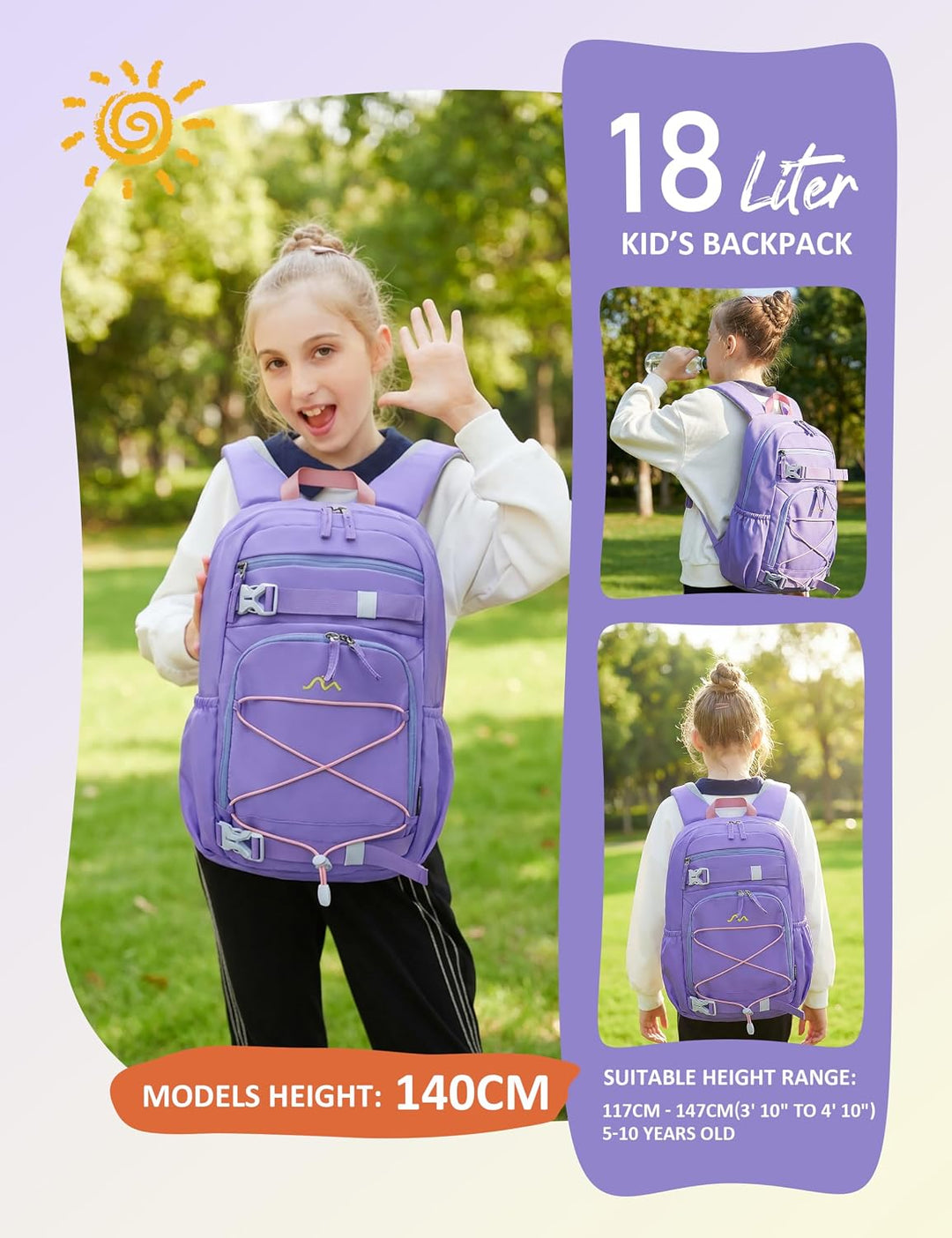 Mountaintop 18L Kinderrucksack Mädchen Jungen für Schule Wandern | Schulrucksack Schultasche mit Bru