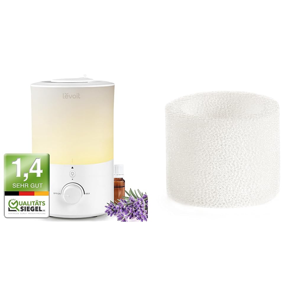 LEVOIT Top-Fill Luftbefeuchter 3L mit Nachtlicht, 360°Drehbare Düse & Luftbefeuchter Ersatzfilter Fä