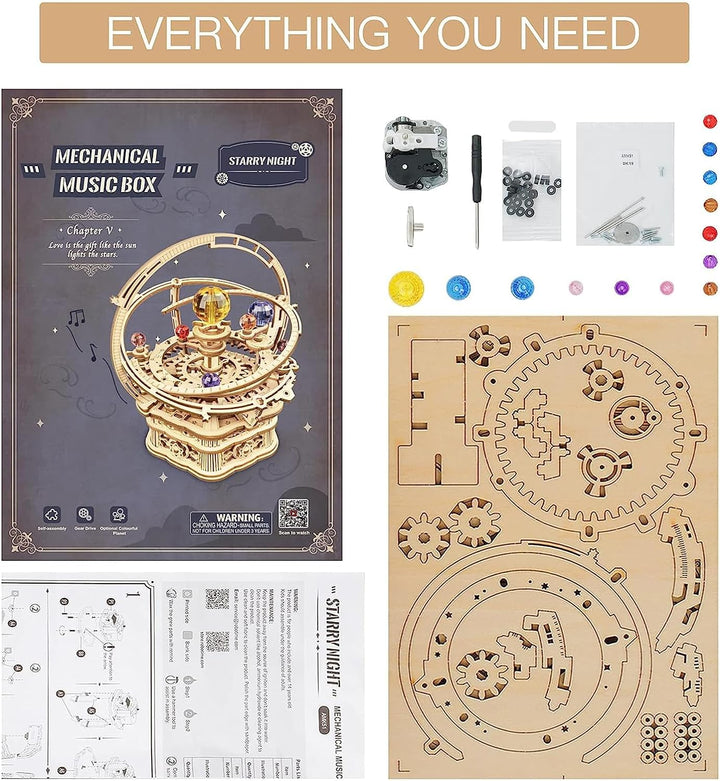 Robotime 3D Holz Puzzle Astronomie Spieluhr Modellbausatz für Erwachsene Mechanische Holzpuzzle Bast
