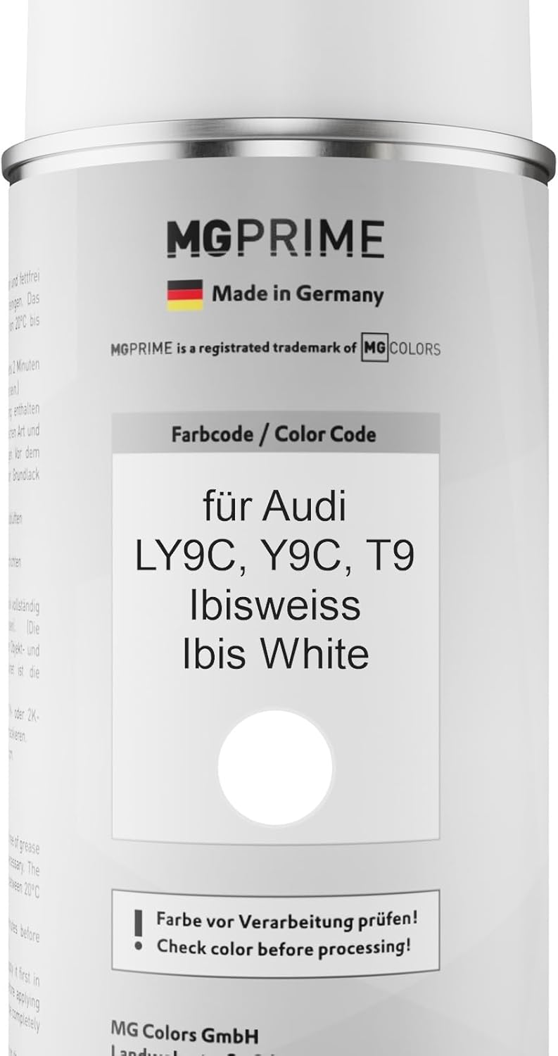 MG PRIME Autolack 2K Spraydosen Set für Audi LY9C / Y9C / T9 Ibisweiss/Ibis White Basislack 2 Kompon