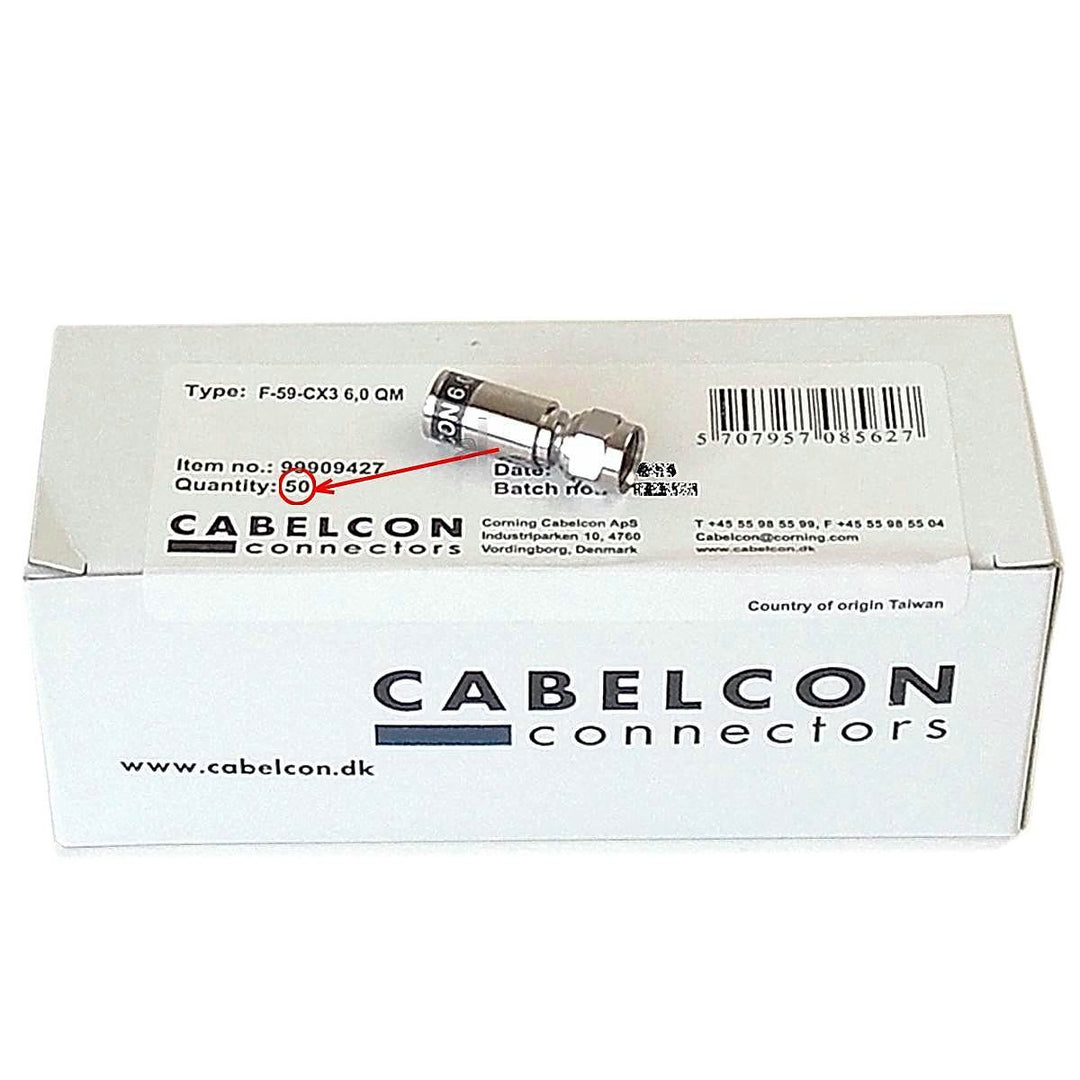 50 x Cabelcon F-59-CX3 6.0 QM Quick Mount Stecker für RG59 (6 mm) Kabel, WASSERDICHT!