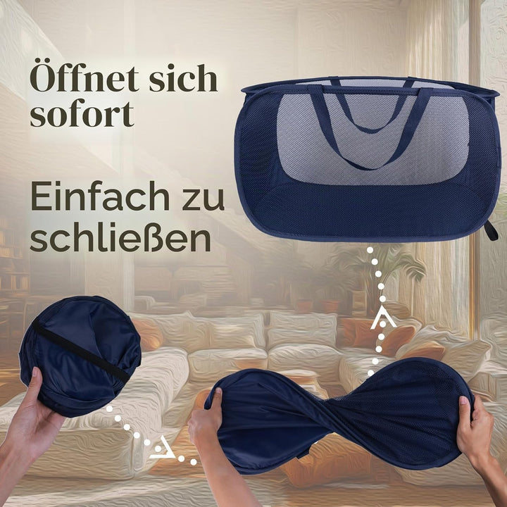 Pop Up Wäschekorb 2 Stk (36 * 36 * 58 cm), Klappbar Mit Griff, Faltbarer Mesh Aufbewahrungskorb, Lau