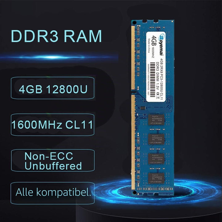 DDR3 1600 PC3-12800U 8GB Kit (2X4 GB) RAM 4GB 2Rx8 240-pin Dimm CL11 1,5V Desktop Arbeitsspeicher Mo
