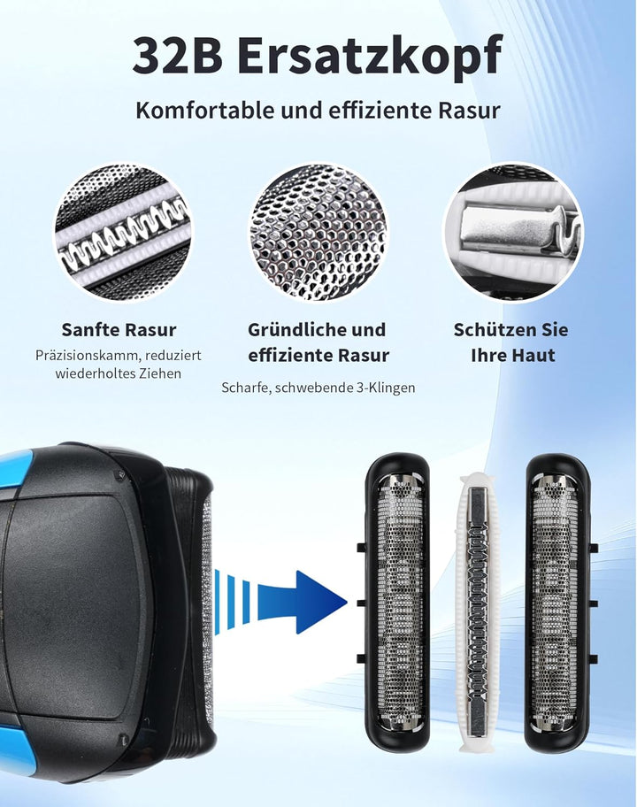 32B Ersatzscherkopf Kompatibel mit Series 3 Herrenrasierer, passend für 3020S, 3040S, 3080S, 3090S,