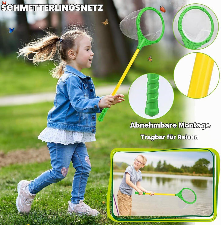 Forscherset für Kinder, Becherlupen für Kinder, Entdecker Set, Kinderfernglas, Schmetterlingsnetz, O