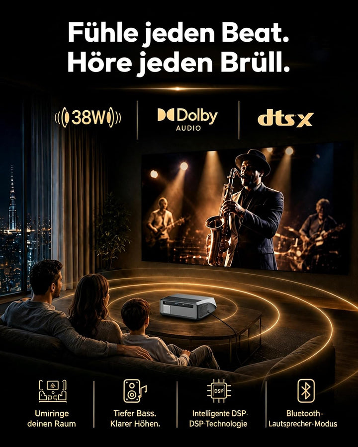 Beamer 4K Heimkino 2300 ANSI Tageslicht Beamer mit WiFi6, Bluetooth5.2, Autofokus Full HD LED Smart