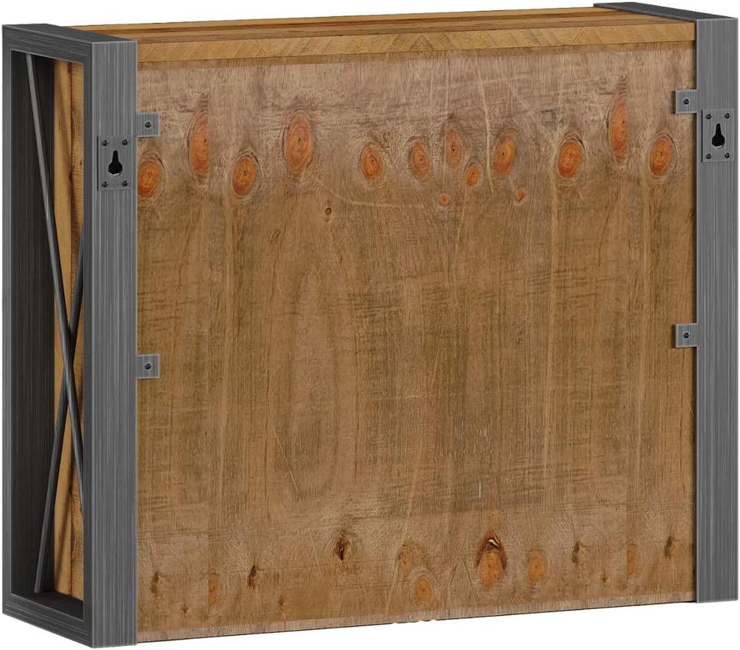 Woodkings® Spiegelschrank Detroit mit Ablage, recycelte Pinie mit Metall Rahmen grau, Wandspiegel In