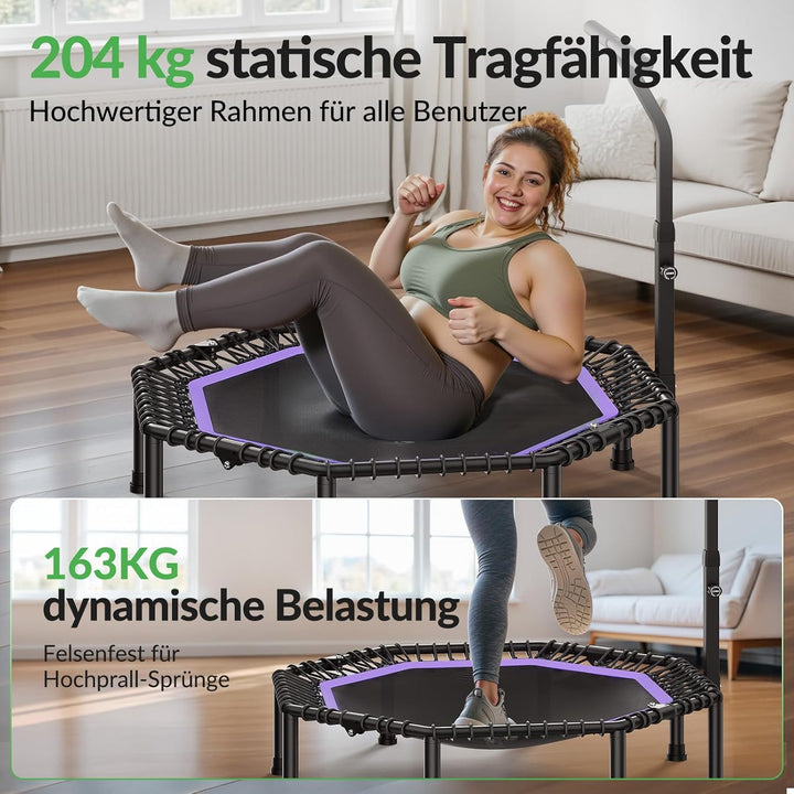 BCAN Achteckiges Indoor-Fitness-Trampolin, 130cm, Trampolin für Erwachsene bis 205 kg, mit verstellb