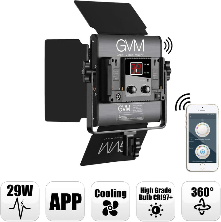 GVM LED Videoleuchte mit Stativ, 2300K-6800K APP Steuerung 480 LED Videobeleuchtung, Studiolicht LED