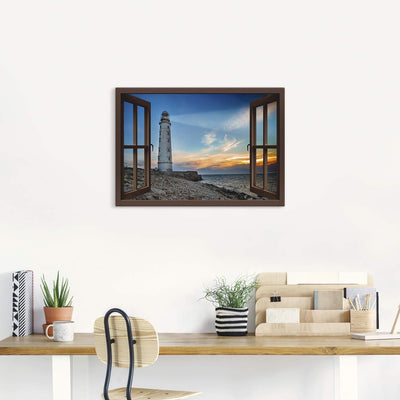 ARTland Leinwandbilder Wandbild Bild Leinwand 100x70 cm Strand Meer Leuchtturm Küste Sonnenuntergang