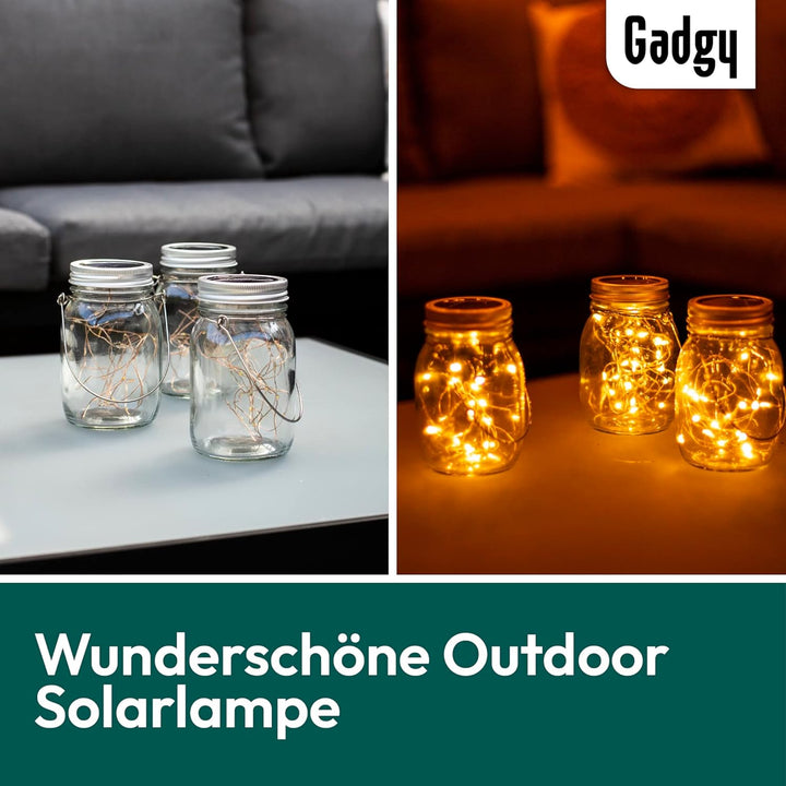 Gadgy Solarglas für Aussen Wasserdicht | Set 3 Stück | Gartendeko Draussen | Balkon licht | Terrasse
