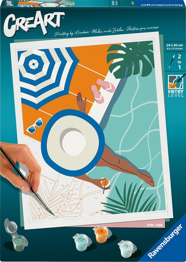 Ravensburger CreArt 25523 - Poolzeit - Malen nach Zahlen Erwachsene, DIY Malset mit Pinsel und Acryl