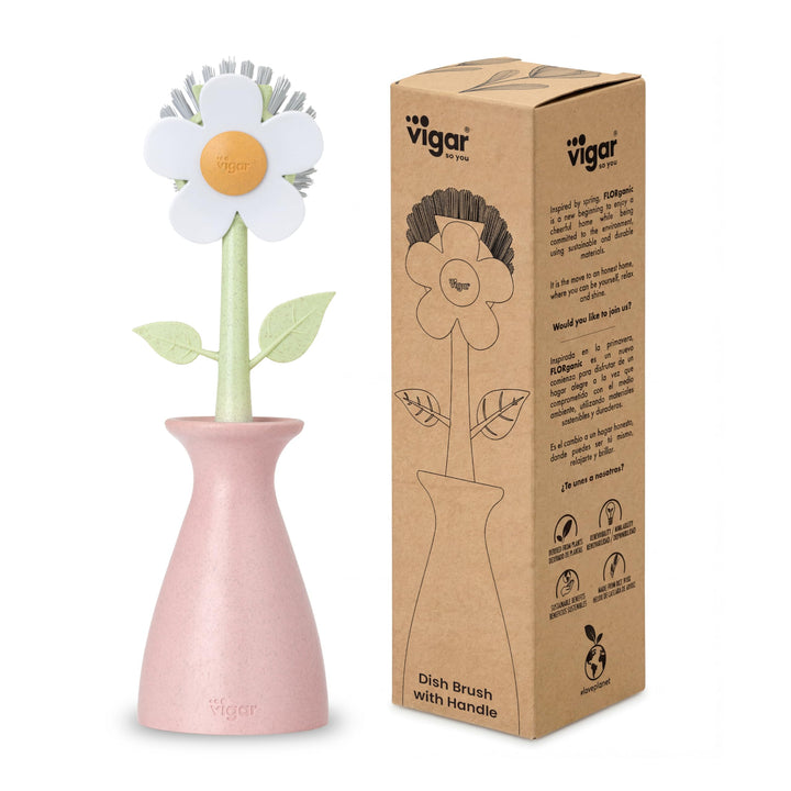 VIGAR Geschirrspülbürste, Nylon-Kunststoff, Rosa, 8 x 7,5 x 25,5 cm Rose, Rose