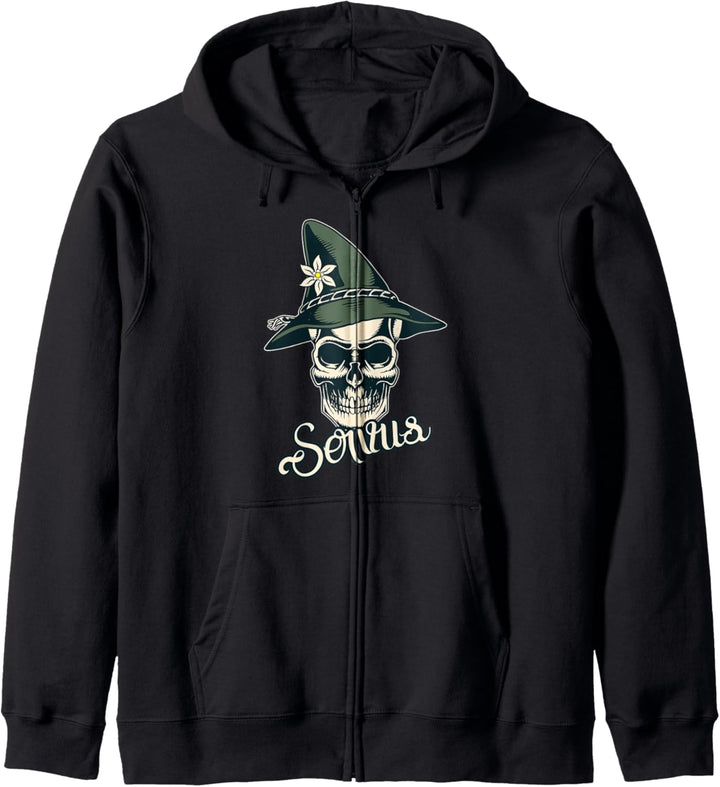 Servus Dialekt - Totenkopf mit Edelweiss - Wanderer Bayern Kapuzenjacke