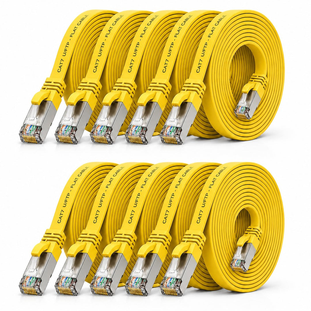 1aTTack.de 0,25m - gelb - 10 Stück CAT.7 Gigabit Ethernet LAN Flachband Flachbandkabel (RJ45) Netzwe