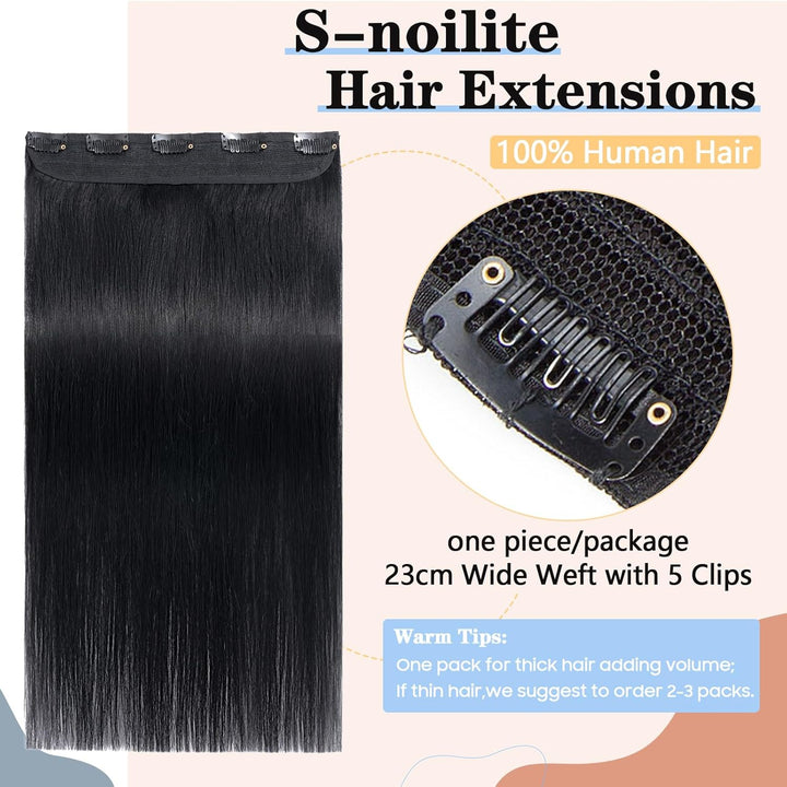 S-noilite Clip In Extensions Echthaar Schwarz Real human hair 1 pieces 5 clips Haarverlängerungen au