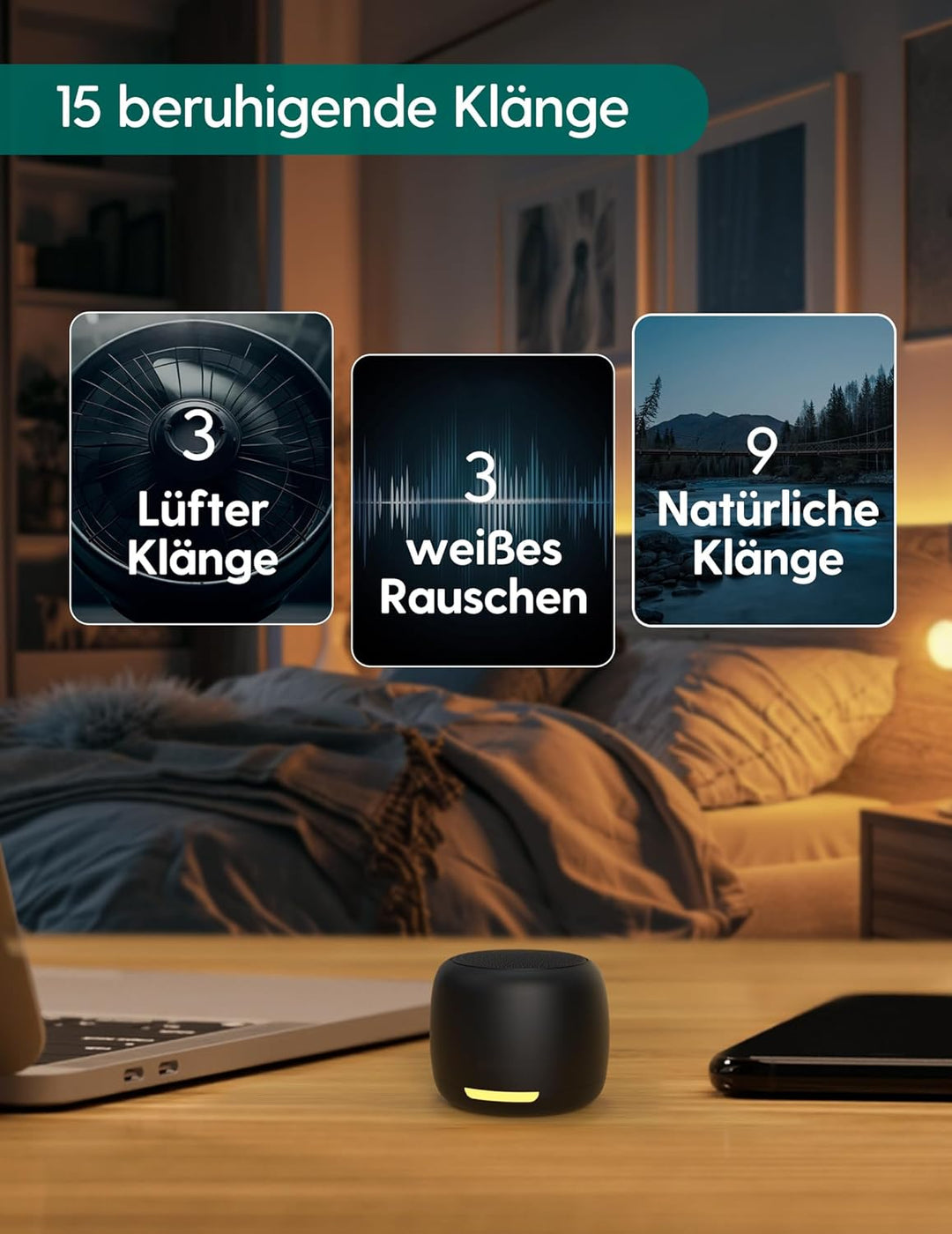 BABELIO White Noise Machine Baby Tragbare Mini-Soundmaschine für Erwachsene und Babys, Nachtlicht, 1
