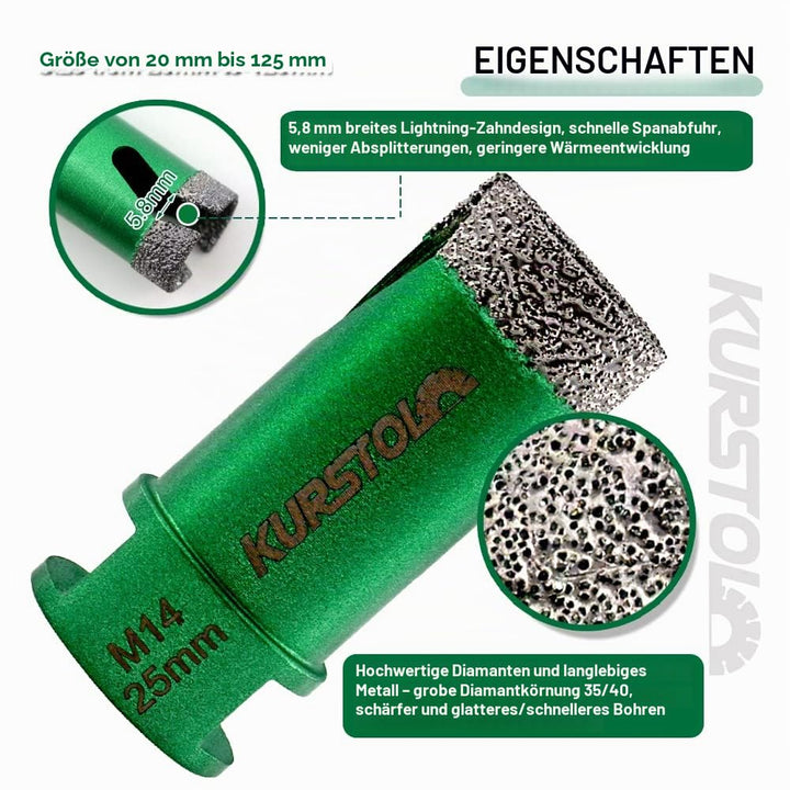 KURSTOL Diamant-Bohrkrone Kit - 5 Stück Diamantbohrer Durchmesser 25/35/40/50/68MM+1 Stück 20MM Diam
