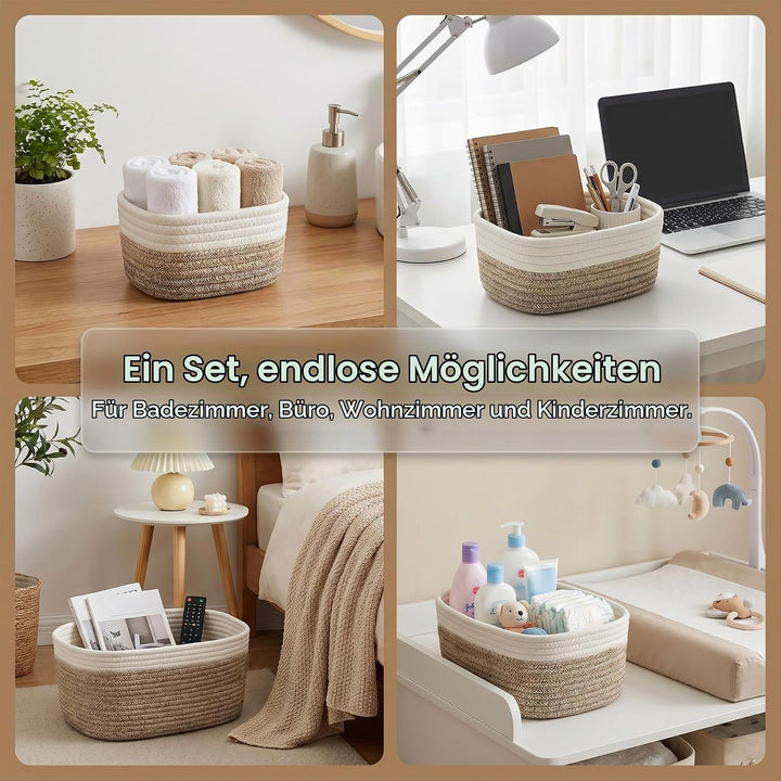 4 Stück Aufbewahrungskorb Geflochten Baumwollseil,Stapelbare Speicher Storage Basket,Stapelbare Korb