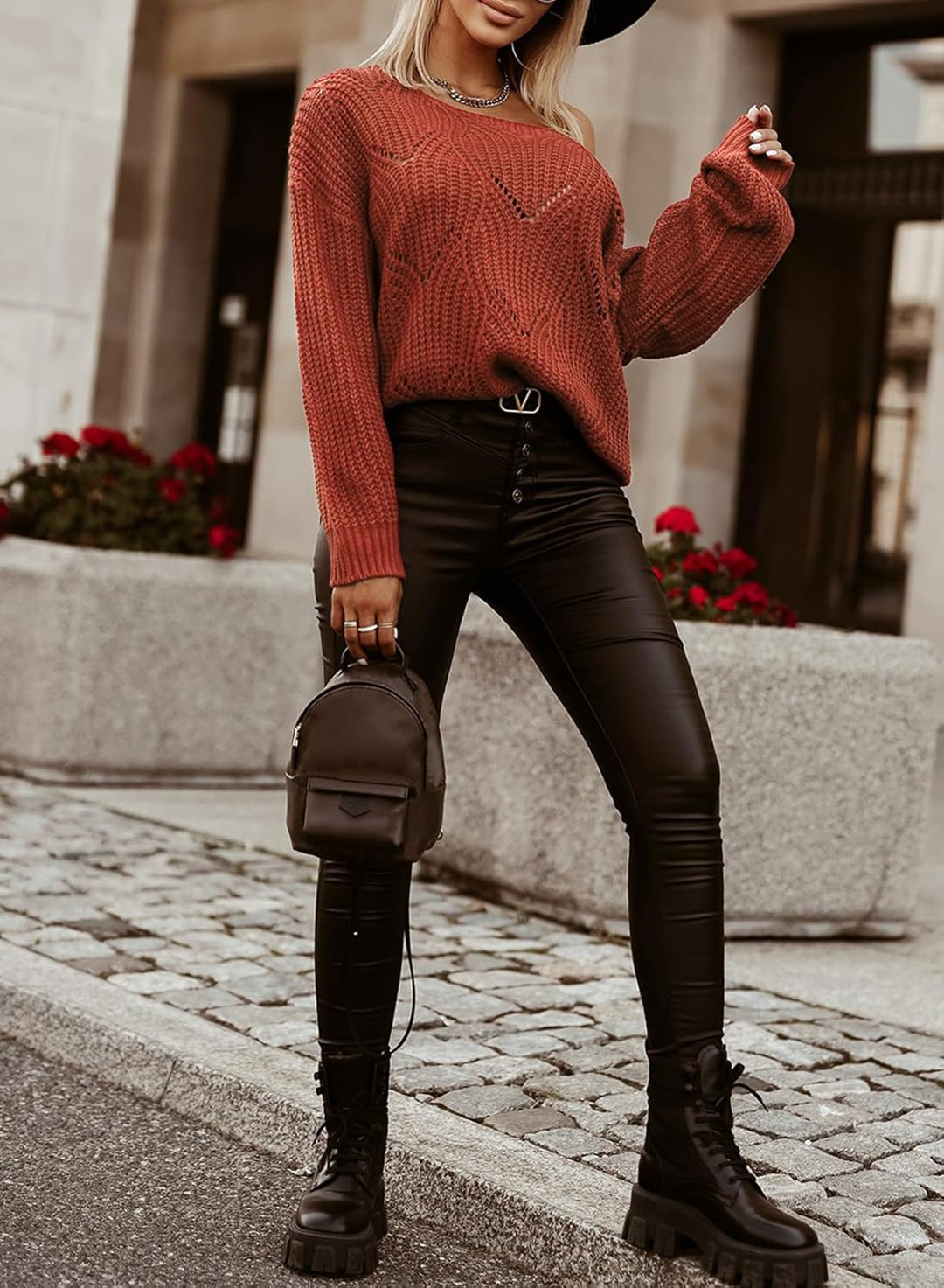 Dokotoo Damen Strickpullover Elegant Rundhals Pullover Herbst Winter Einfarbiger Pulli Oberteil Swea