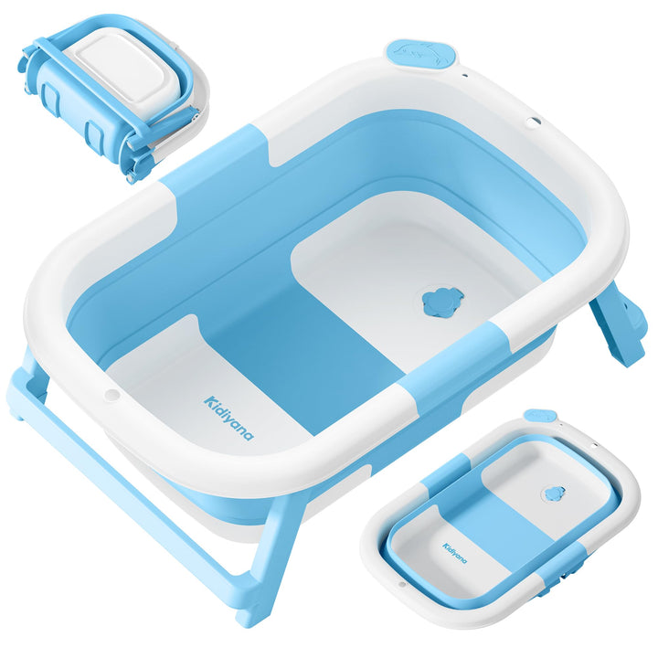 Baby Badewanne faltbar mit Gestell, stabil und rutschfest, platzsparend klappbar, mit Ablauf, PP & T