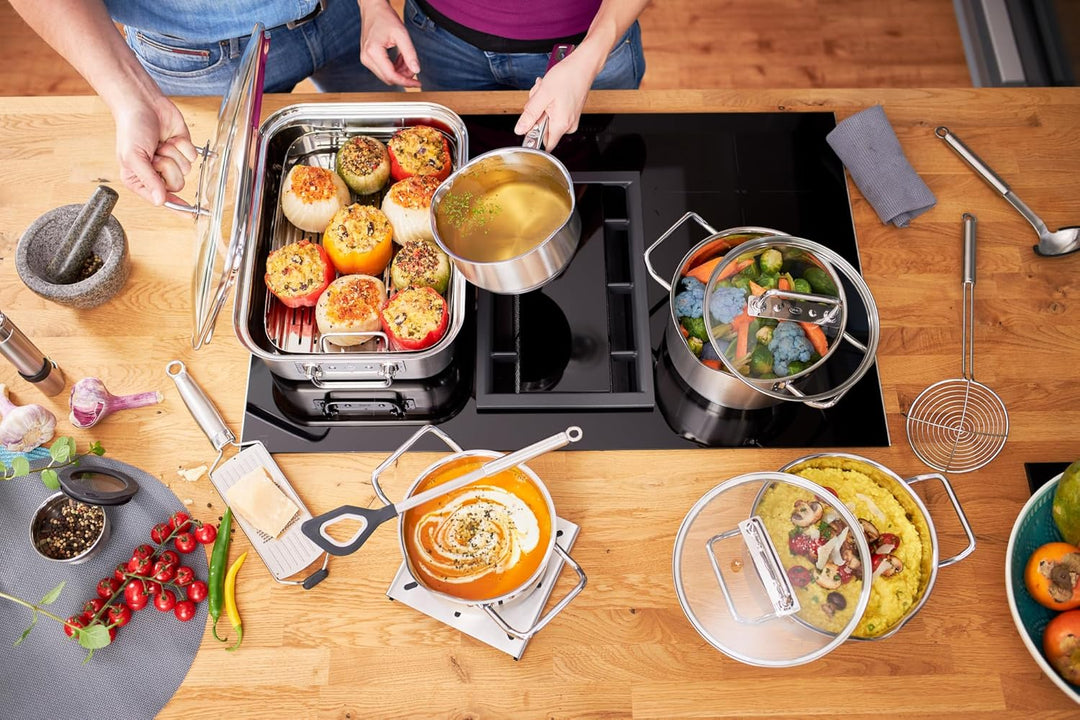 RÖSLE EXPERTISO Gemüse und Suppentopf, Hochwertiger Universaltopf aus Edelstahl 18/10, 24 cm, Glasde