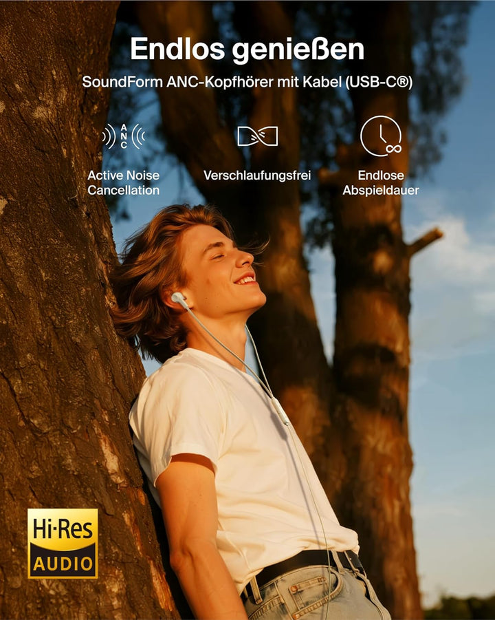 Belkin SoundForm ANC Earphones Wired with USB-C Connector, In-Ear Headphones with Microphone - Earbu