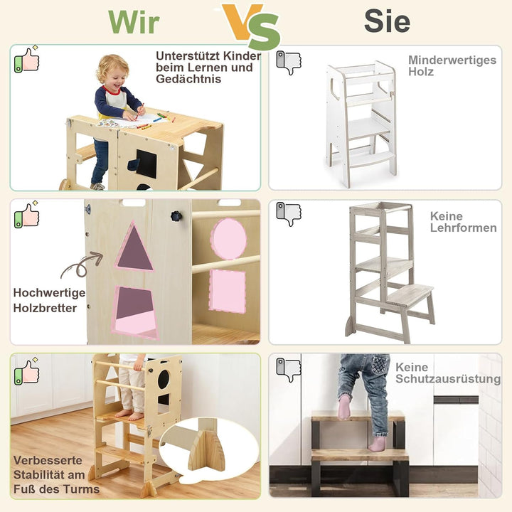 LEADZM Lernturm ab 1 Jahr，Lernturm Klappbar，Montessori Spielzeug ab 1 Jahr，Learning Tower，für Küche