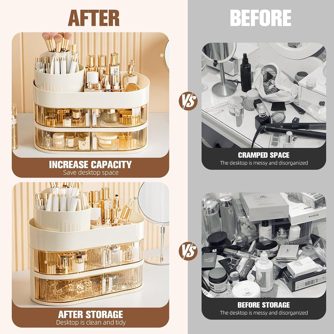 FoiiLiio Make Up Kosmetik Organizer mit Drehbarer Schubladen, Beauty Makeup Organizer Schminktisch,
