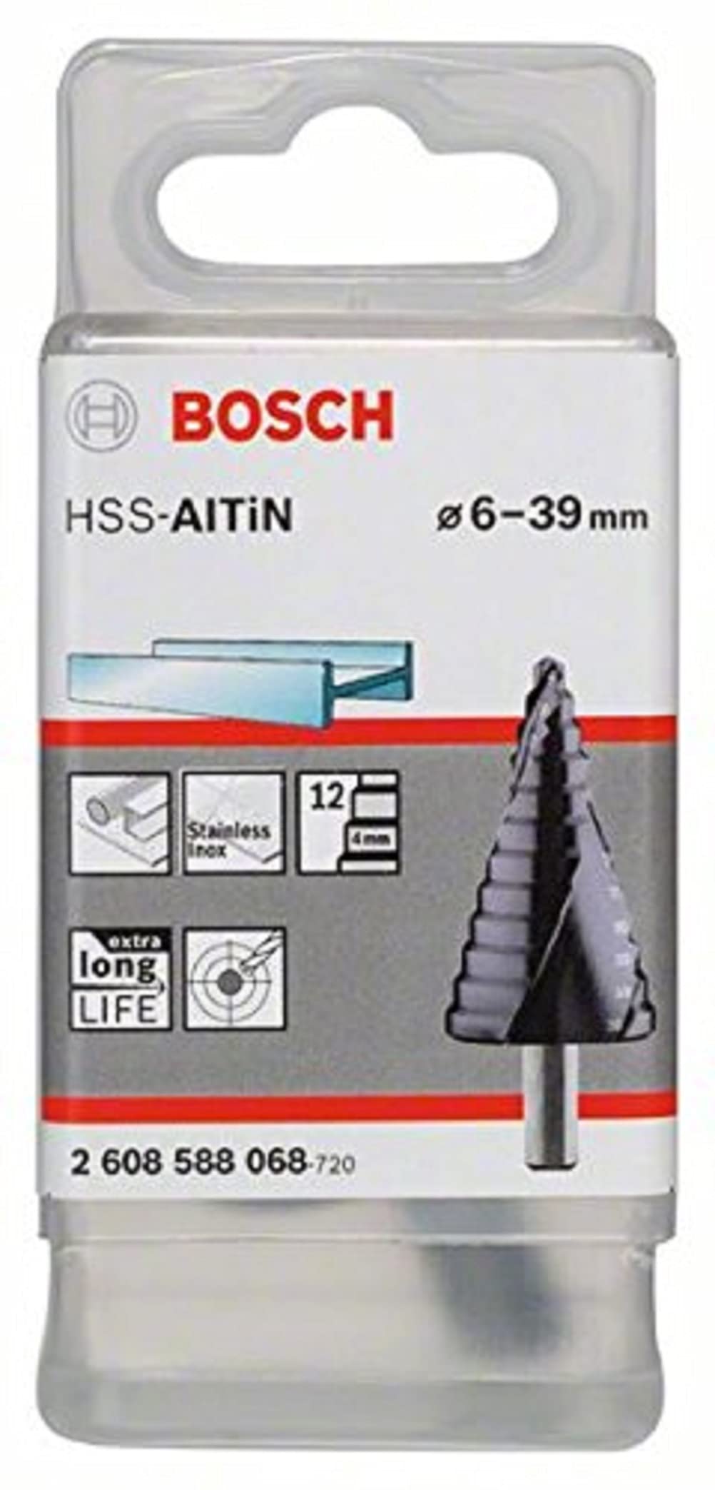Bosch Professional Stufenbohrer HSS-AITiN mit 3-Flächen-Schaft (Ø 6-39 mm, 12 Stufen)