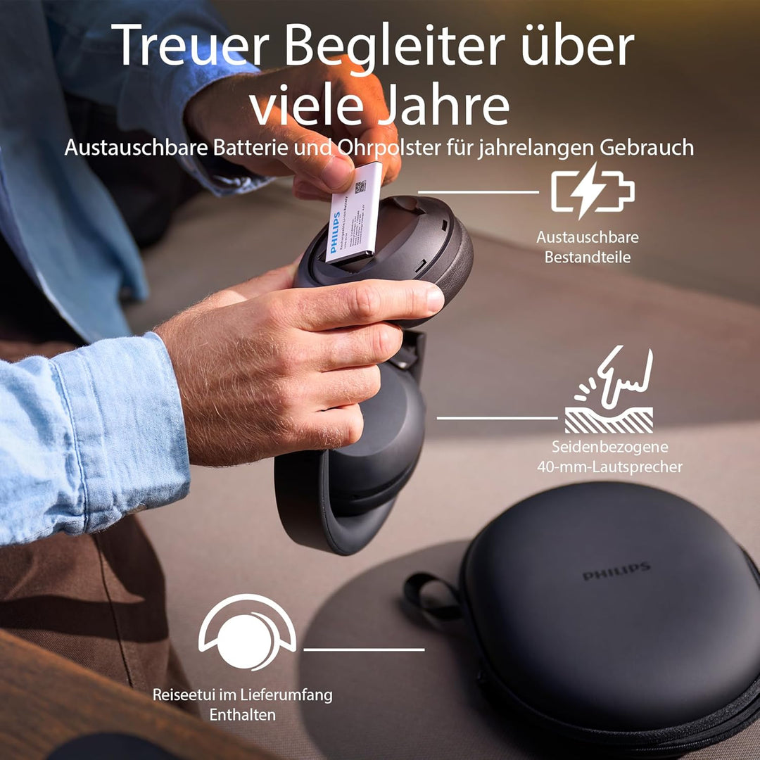 Philips TAH8000EBK/00 kabellose ohraufliegende Bluetooth-Kopfhörer – Geräuschunterdrückung, 70 Stund