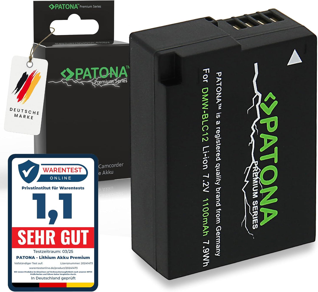 PATONA Premium Ersatz für Akku Panasonic DMW BLC12 E (echte 1100mAh) Lumix DC FZ1000 II G91 DMC GX8