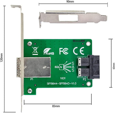 NFHK Dual-Ports Mini SAS HD SFF-8644 auf interne SAS HD SFF-8643 PCBA Buchse Adapter mit Low-Profile